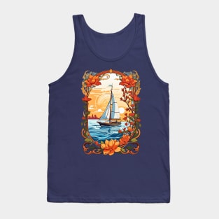 Sailing boat at sunset retro vintage floral design Tank Top